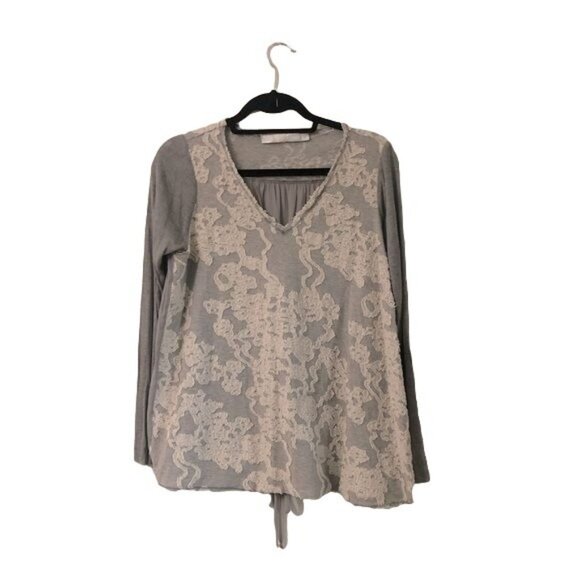 Lola and Sophie Womens Gray Silky Open Tie Back Blouse Top Size Medium - Picture 1 of 7